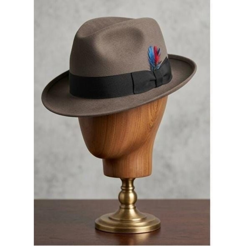 Vintage 1960s Park Royal Fur Felt Fedora Hat with Feather Accent